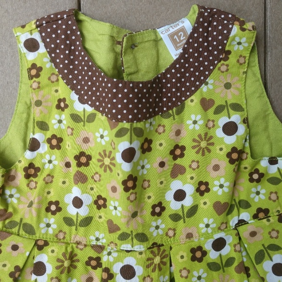 Green/brown flower/polkadot toddler dress - Picture 3 of 5